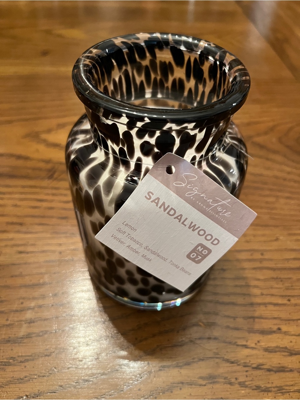Signature by Aroma Sandalwood Scented Candle in Leopard-Print Glass Vessel